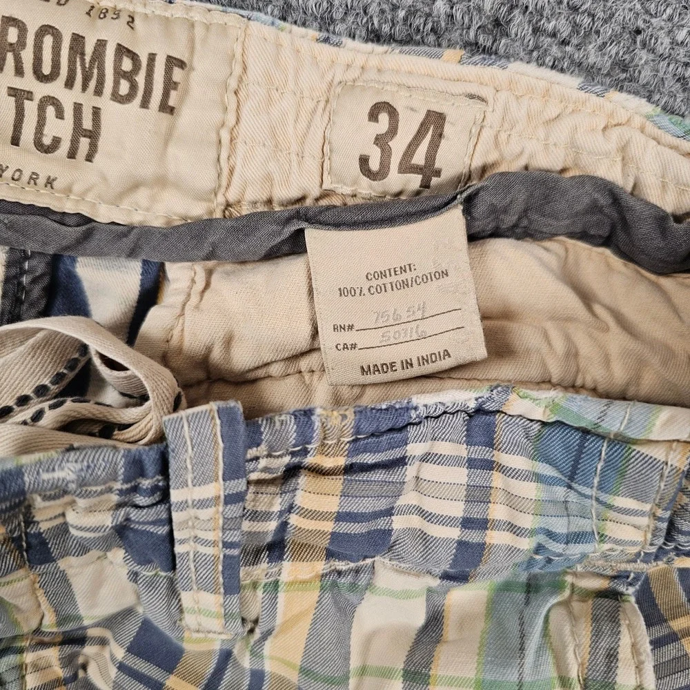 VTG Abercrombie & Fitch Mens Plaid Shorts Blue Green Tan Cotton Size‎ 34 Casual